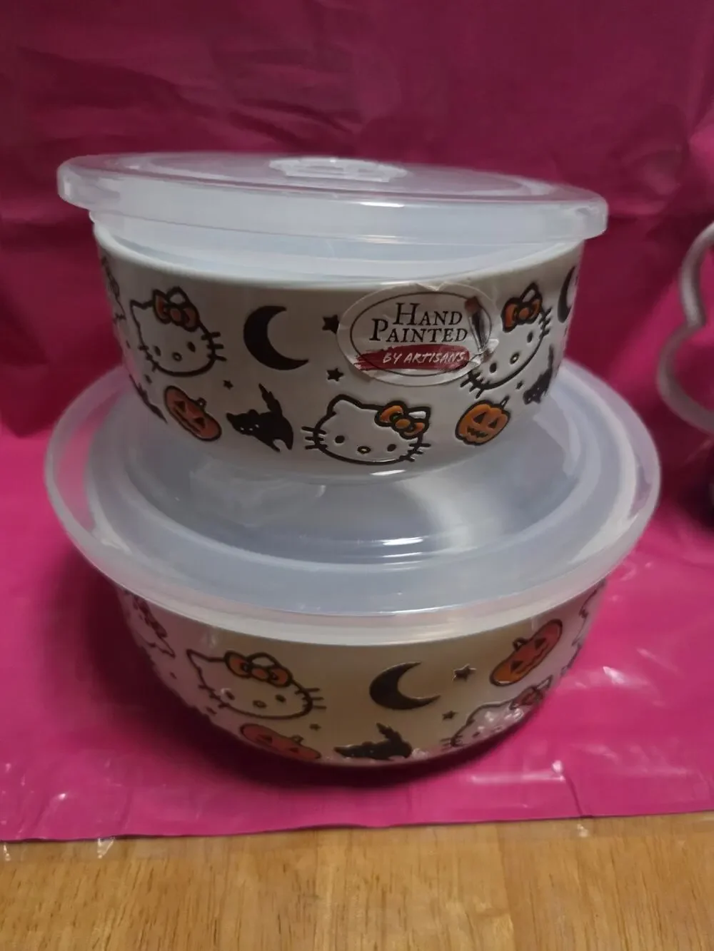 HELLO KITTY HALLOWEEN CERAMIC FOOD STORAGE CONTAINER Set Of 2 - 71/4